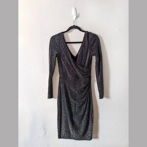 Lauren Ralph Lauren Silver-and-Black Draped Cocktail Dress Size M
